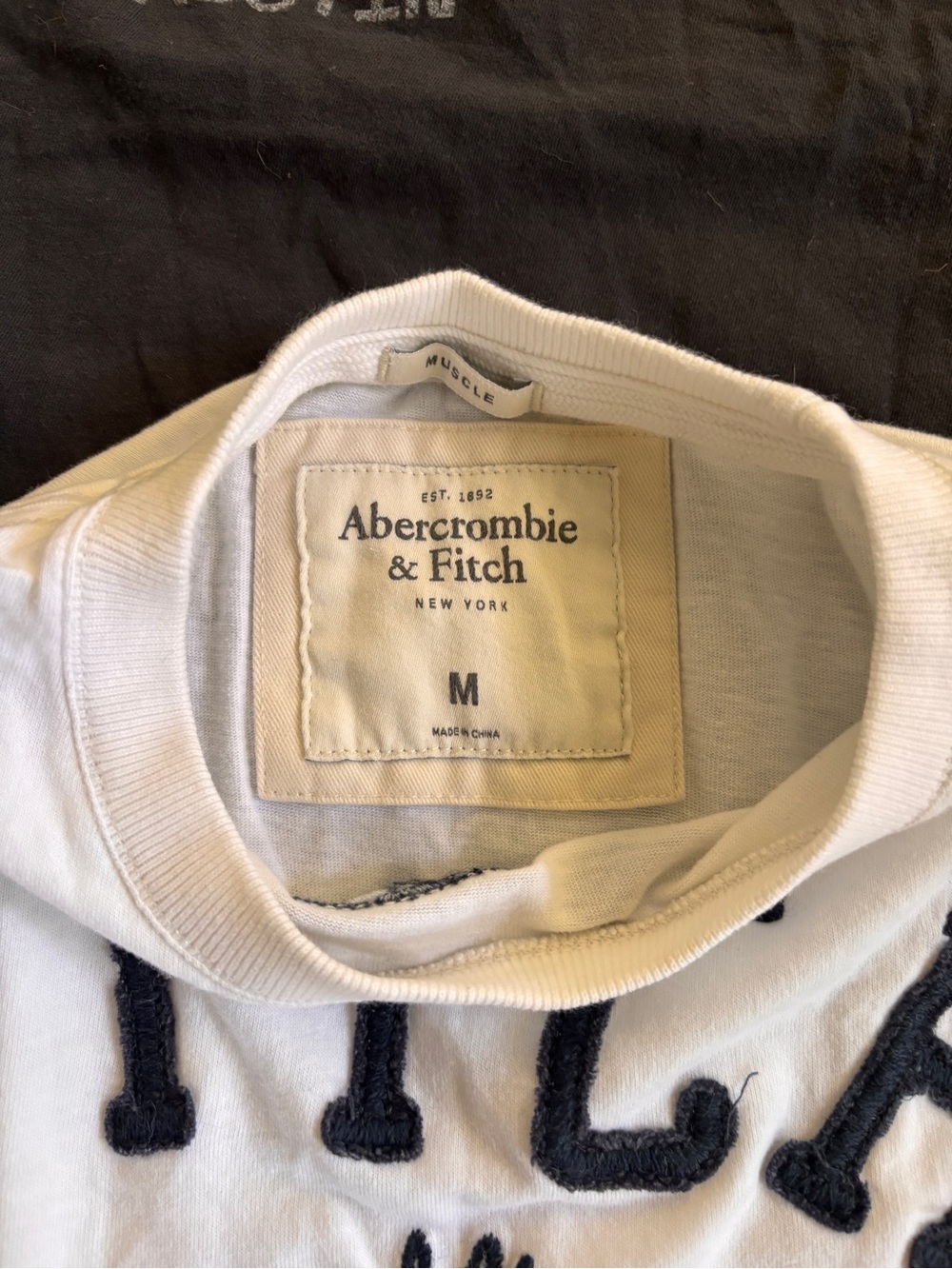 Vintage Abercrombie & Fitch White Tee with Navy 'FITCH' and Moose Graphic - Picture 2 of 2